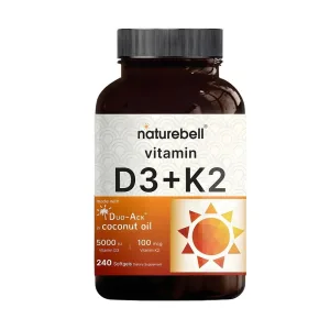 Vitamin D3 5,000 IU + K2 100 mcg, with Virgin Coconut Oil - 240 Softgels